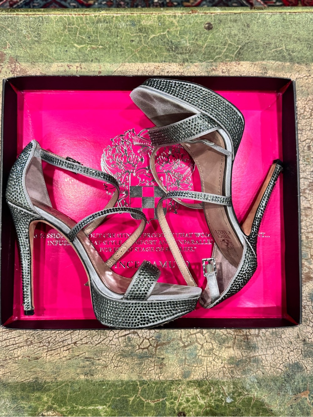Silver  Vince Camuto Rhinestone Platform Sandals - Women's Evening Heels